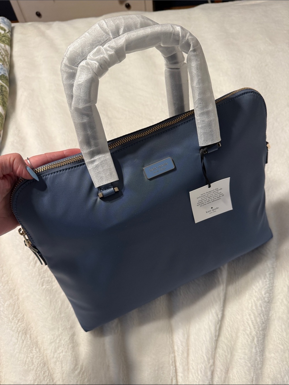 kate spade navy blue nylon top-handle satchel